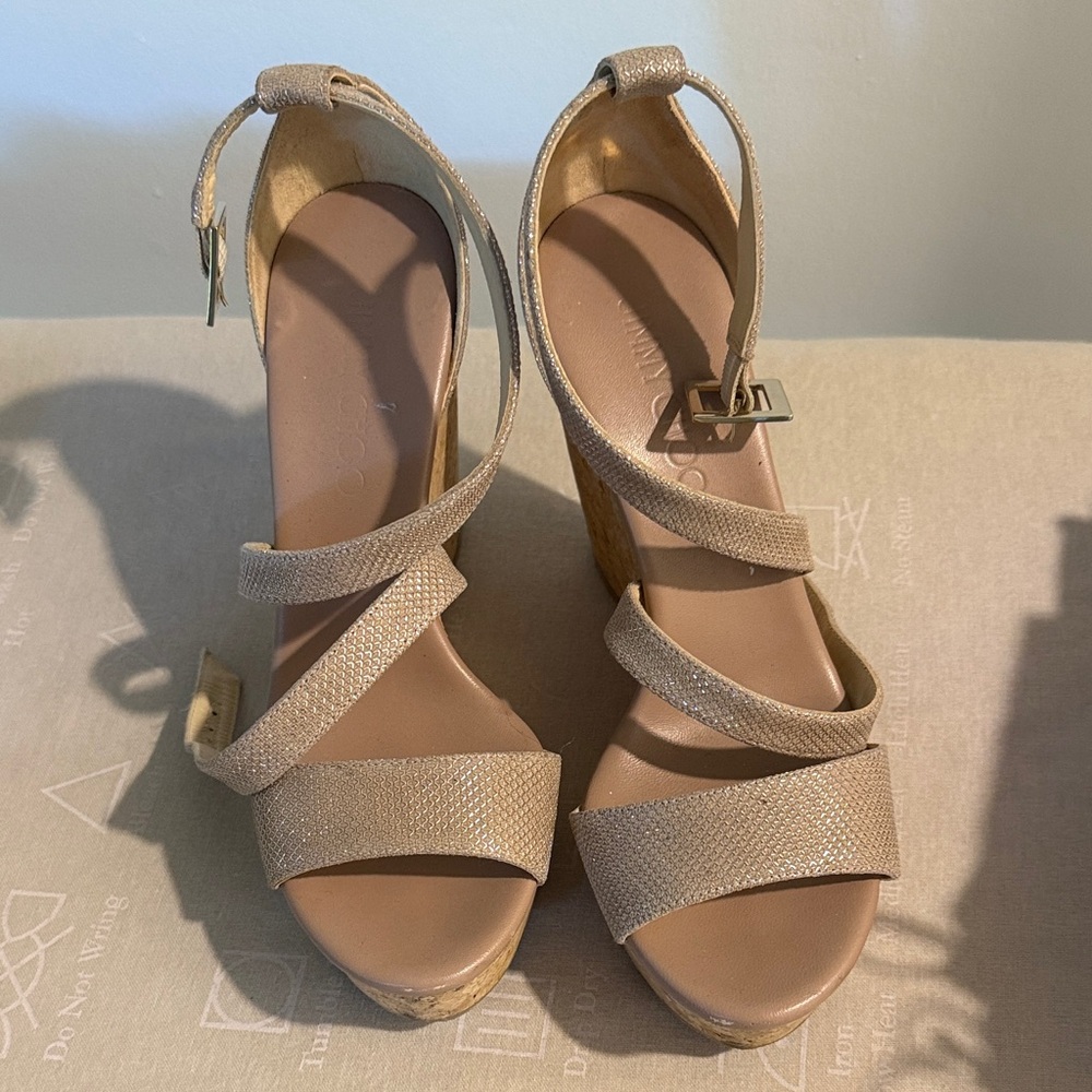 Jimmy Choo shine pink Beige Wedge Sandals